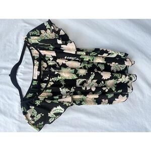 Philosophy Black Pink and Green Floral Flutter Sleeve Spring Top Size Small